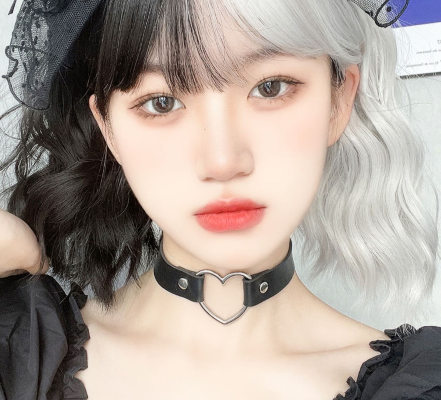 假发短发女黑白双拼魔女库伊拉同款cos阴阳头万圣节假发全头套式 黑白