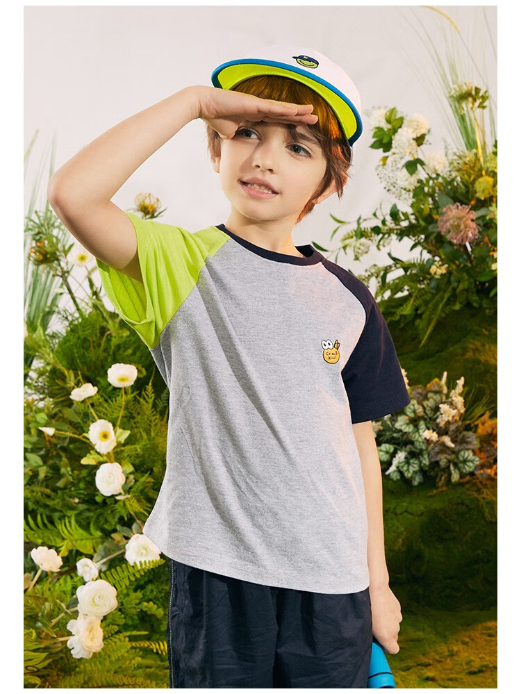 chiaus雀氏童装毛毛虫男童t恤儿童撞色短袖条纹休闲t恤夏季新款小童