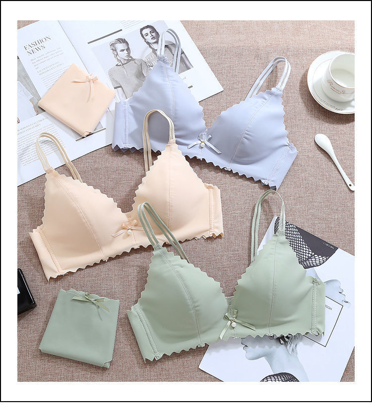 内裤无钢圈调整型薄款内衣女学生小胸性感聚拢文胸套装黑色套装3475b