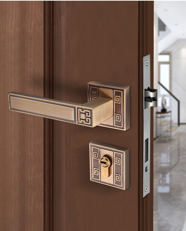 型黄古铜拉丝现代房间木门锁静音凡帝罗 72f36-青古铜-分体锁【图片