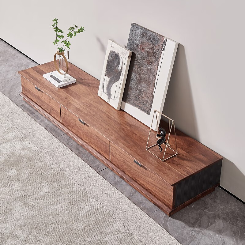 梵瑟北美黑胡桃木全实木客厅电视柜现代极简矮柜抽屉试听地柜北欧家用