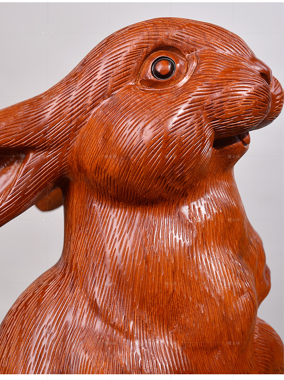 檀永林花梨实木雕刻兔子摆件木头根雕十二生肖萌萌兔红木家居装饰工艺