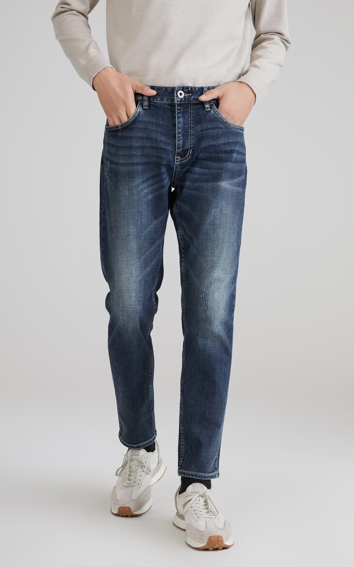 selected思莱德新深色休闲猫须纹牛仔裤男s421432027牛仔蓝17076asr