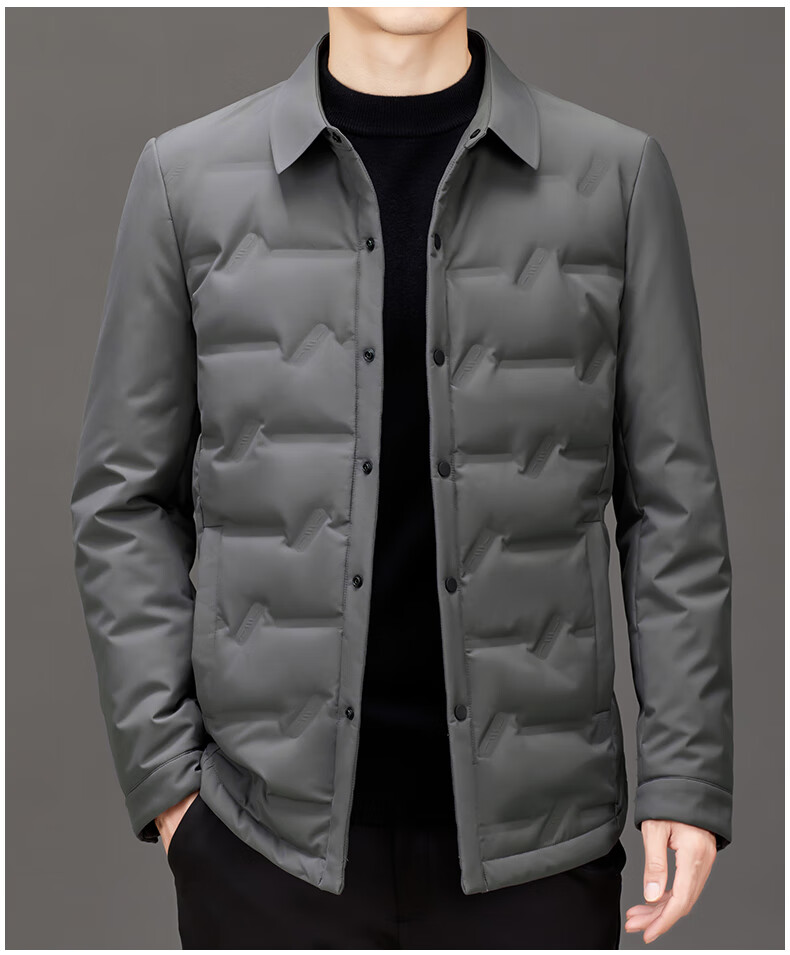 波士顿冬季轻薄羽绒服男装中青年时尚简约翻领衬衫羽绒服休闲外套短