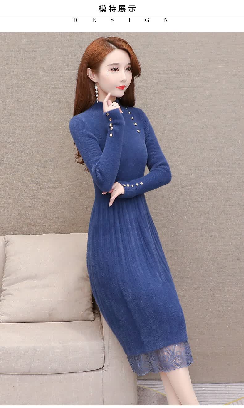 雅鹿自由自在秋冬连衣裙女今年新款时尚高腰气质修身显瘦连衣中长裙
