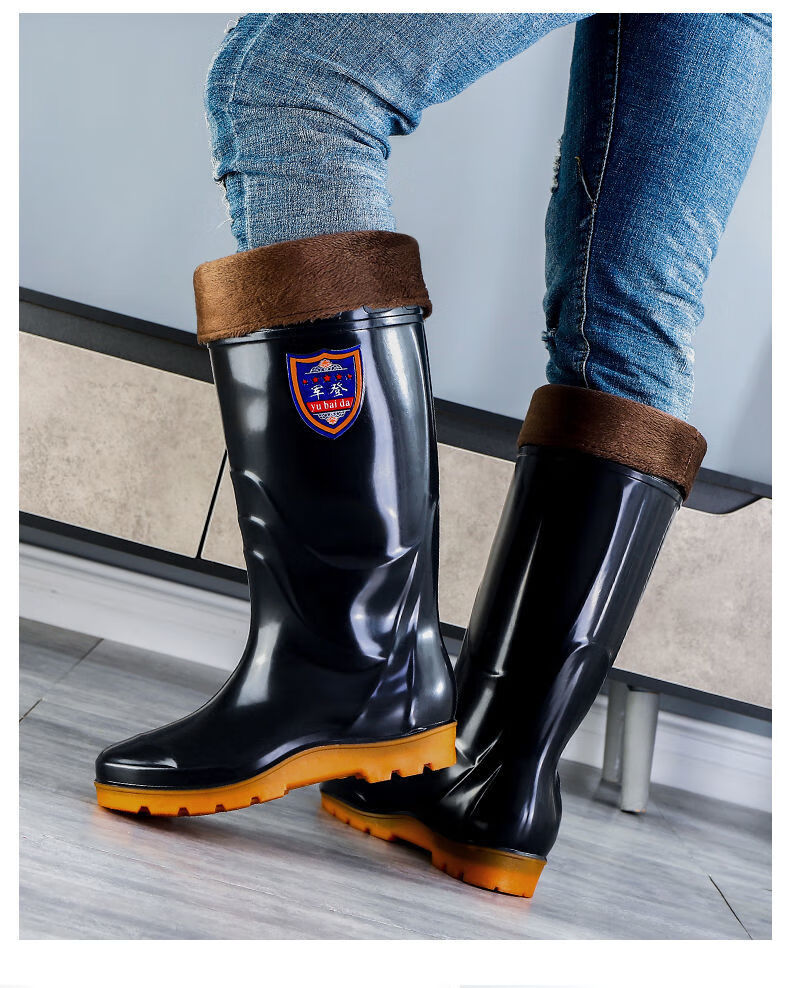 高品质雨靴高筒加厚羊毛绒抗寒三级保暖雨鞋劳保牛筋底防滑耐磨中筒水