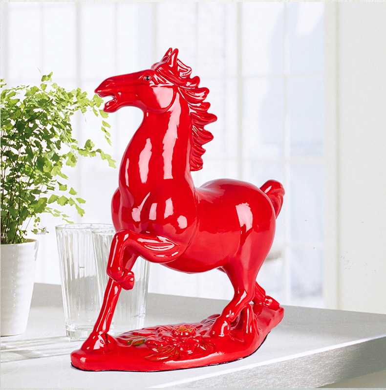陶瓷唐三彩马摆件工艺品客厅玄关办公室招财风水旺财红色马摆设 小号