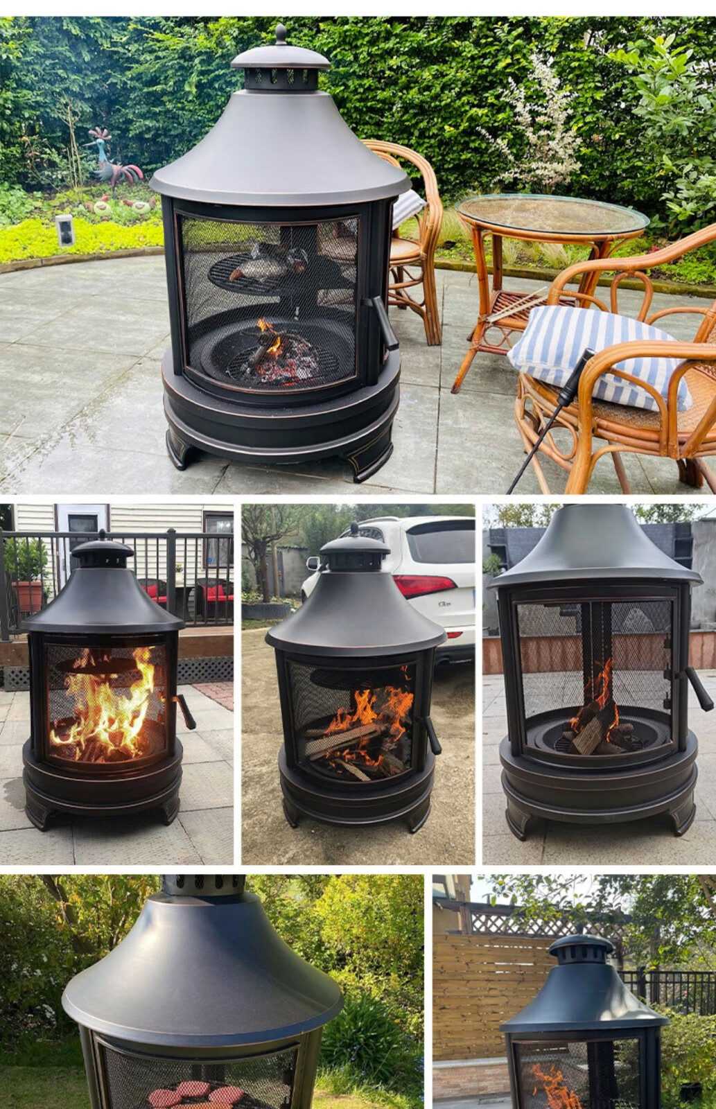 紫叶户外花园取暖庭院烤火炉家用柴火美式木炭烧烤炉室外烧烤架具烤火