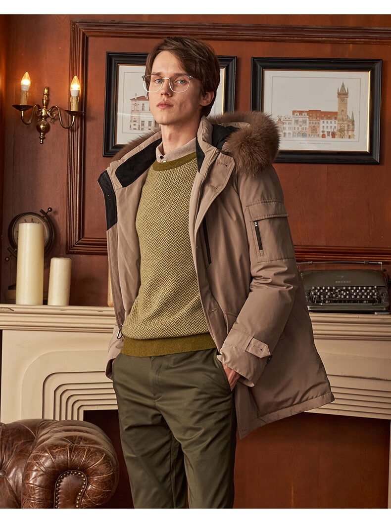 scofield男士羽绒服年新款冬季保暖中长款连帽外套smjdb4v002灰色175