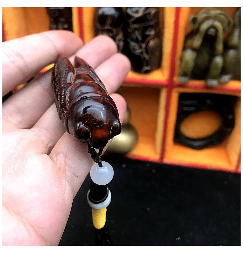 手玩牛角金蝉手把件挂件摆件天然文玩仿古角雕精雕刻男士随身