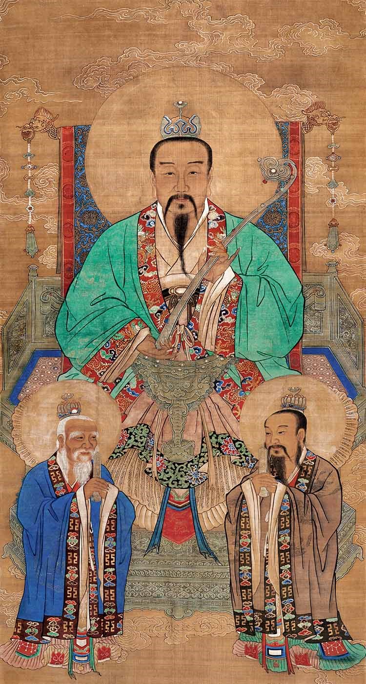 赐舍 三清画像丝绸挂画道场灵宝元始道德天尊三清祖师太上老君神像