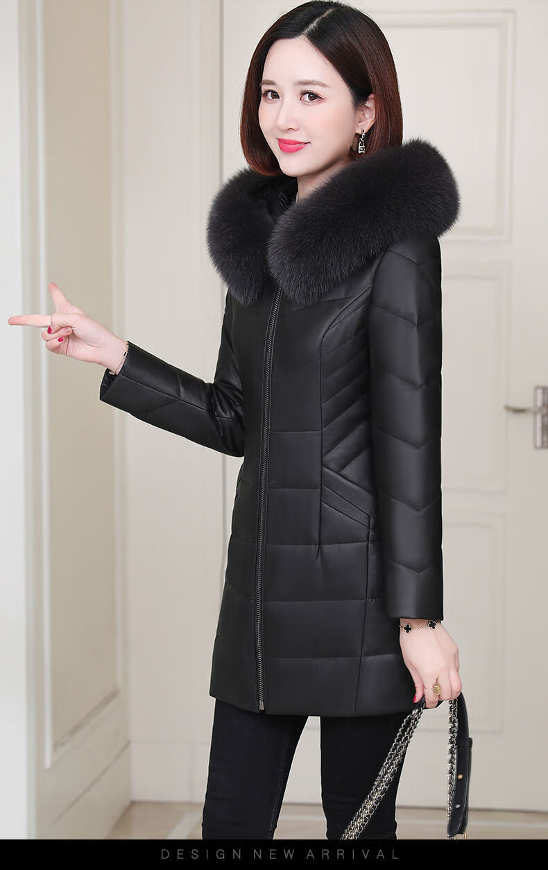 中长款羽绒服女中长款修身显瘦减龄皮衣服外套冬季pu皮海宁皮草 大毛