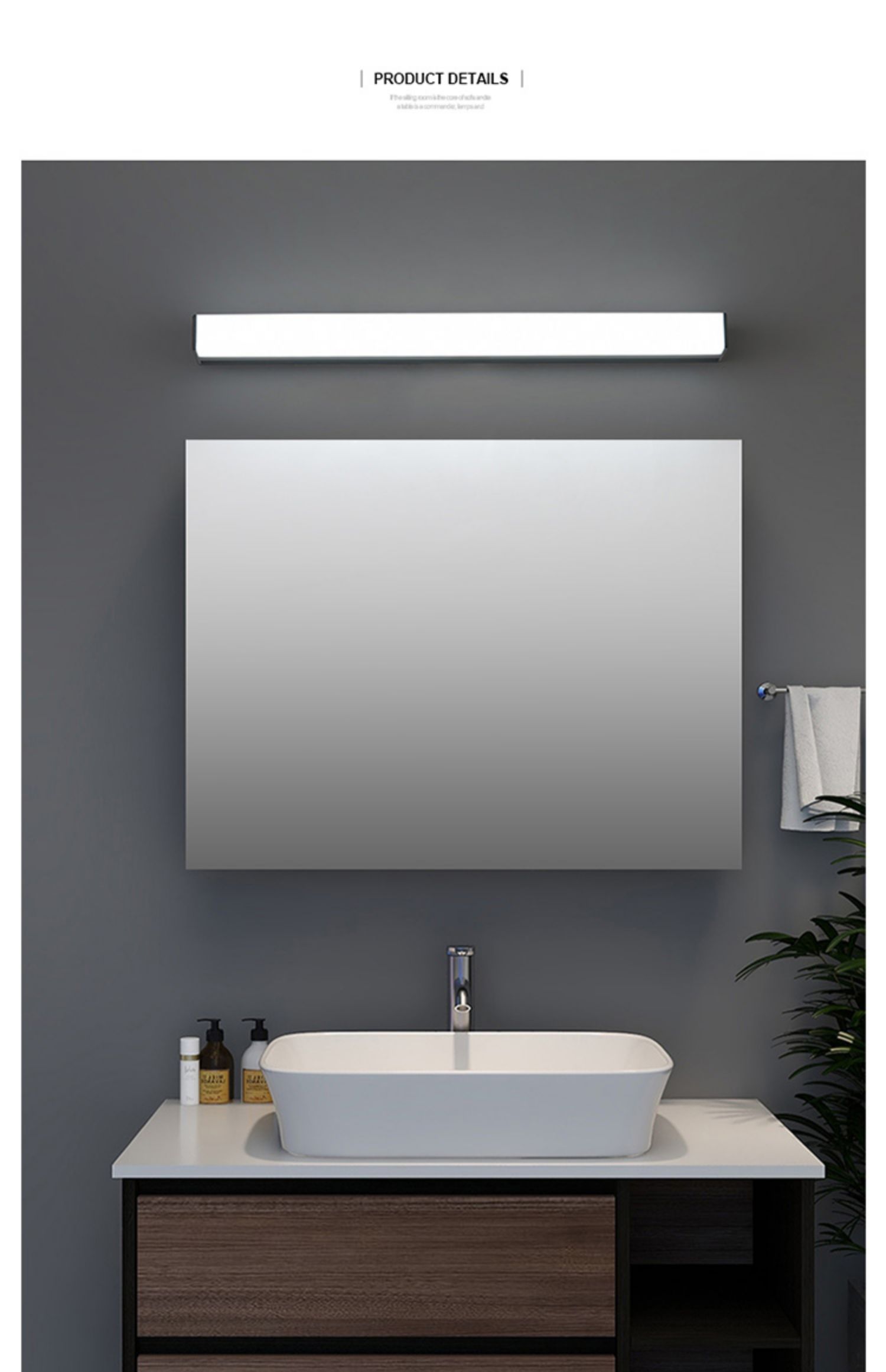 led免打孔镜前灯卫生间浴室防水防雾灯简约现代条形化妆镜子灯 银色