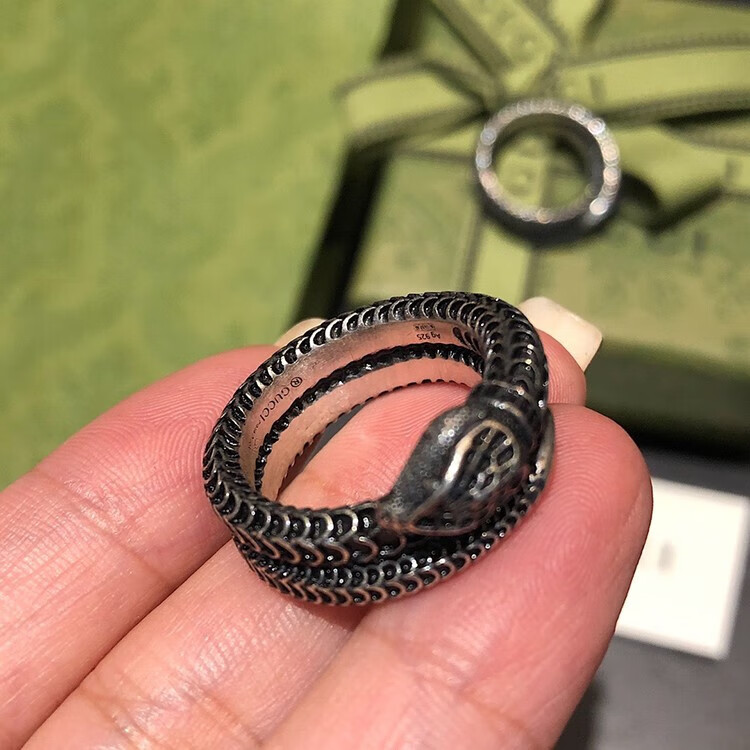古驰(gucci) 花园系列银蛇形戒指男 retro nostalgia街头风百搭男士