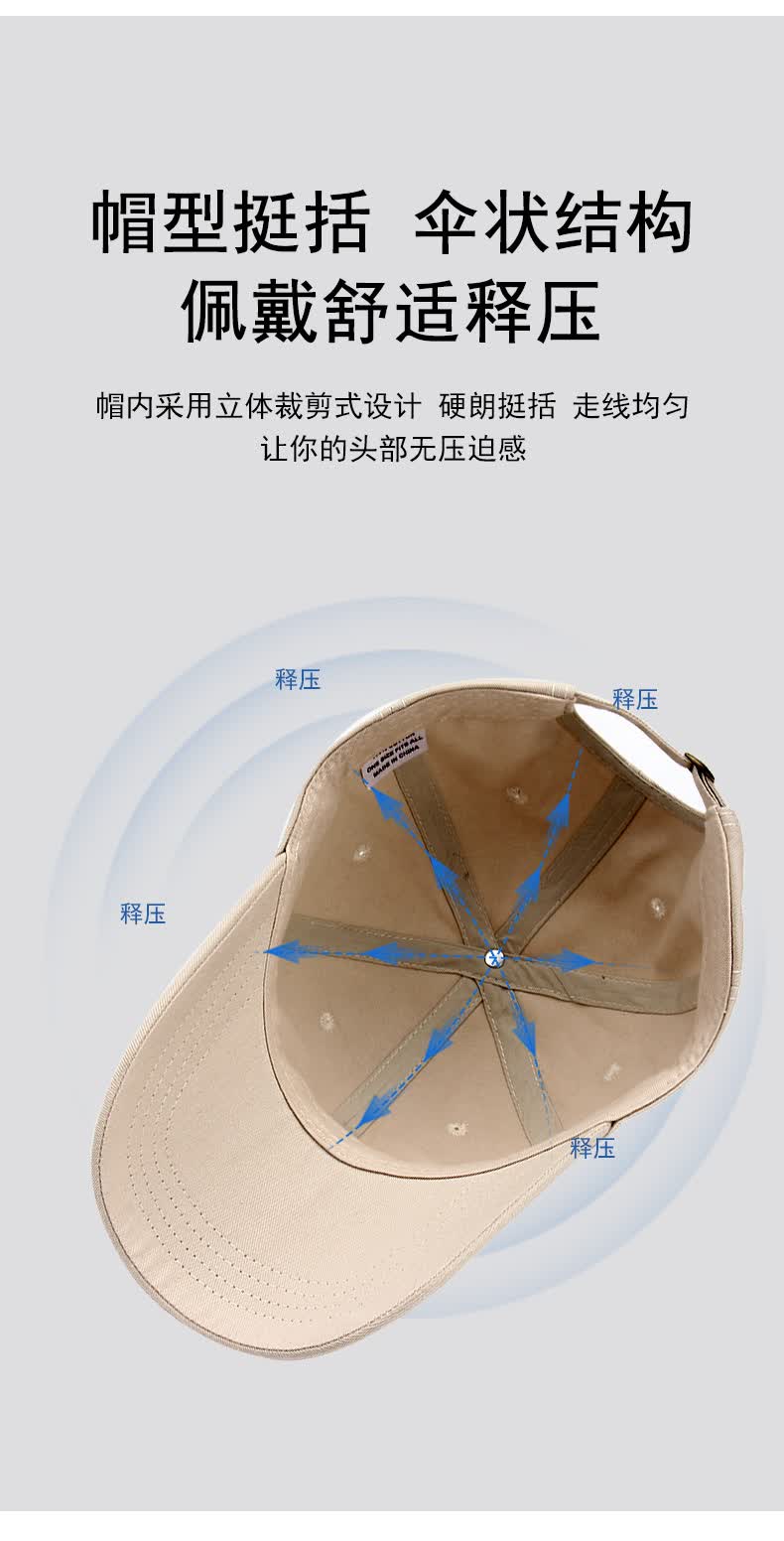 靓魅姿大头围帽子男9cm长檐大头大脸宽檐显脸小软顶棒球帽四季鸭舌帽