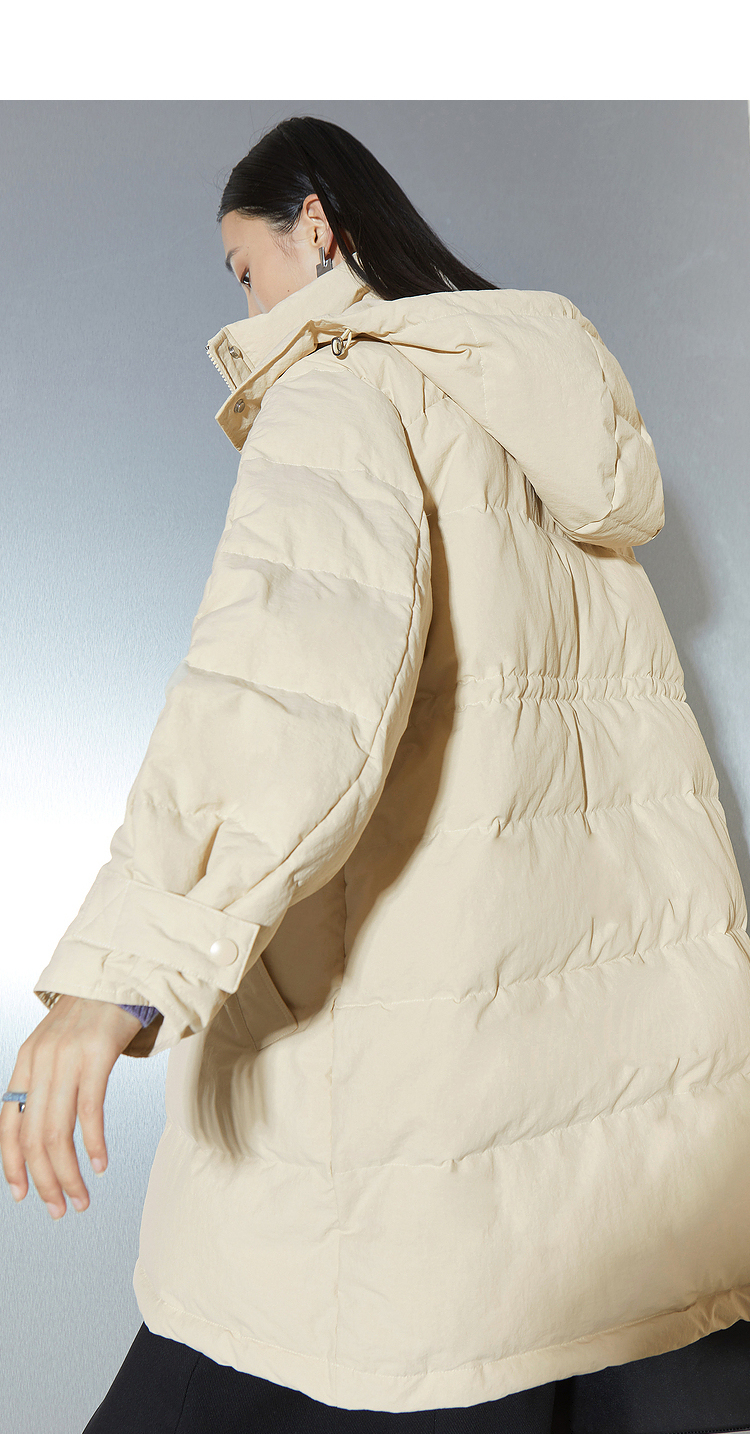 商场同款mm麦檬2021冬季新款白鹅绒米白中长款羽绒服女5cb180472 米色