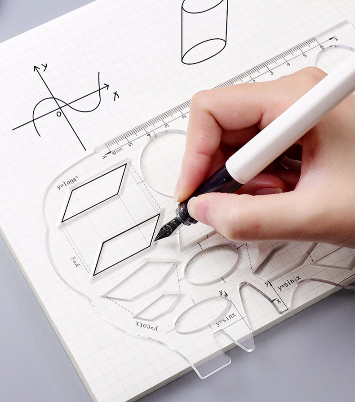 多功能尺子几何图形函数作图尺大象尺子高中生用画图尺绘图神器椭圆尺