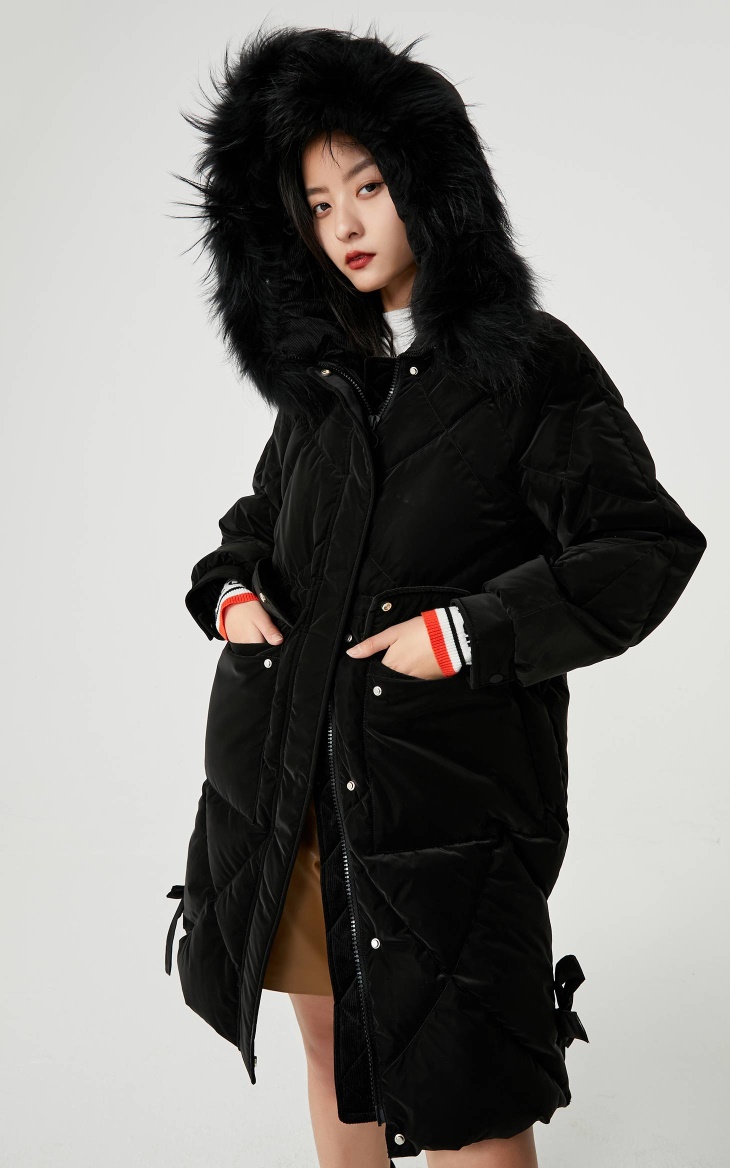 only2021冬季新款中长款连帽毛领收腰系带90绒羽绒服女120412080s01