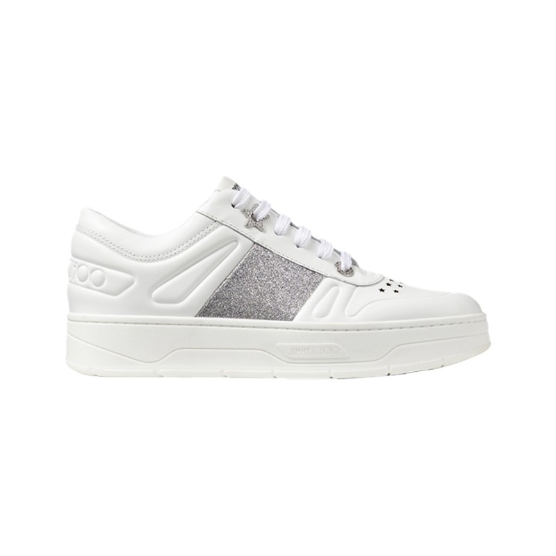 jimmychoo周仰杰女士小牛皮闪光面料系带休闲运动鞋休闲鞋女鞋白银