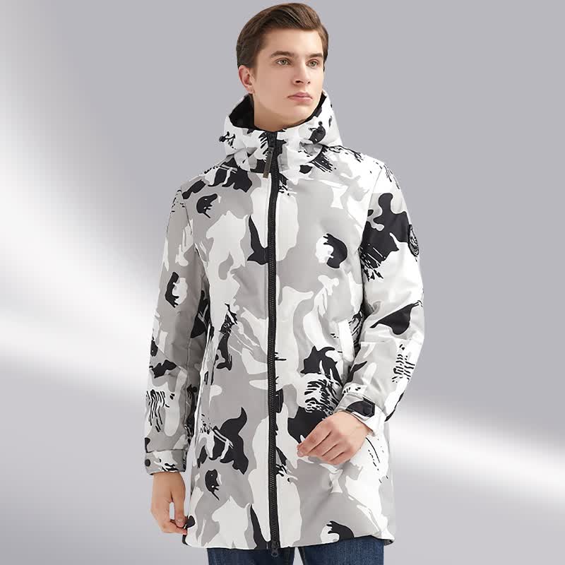 阿莫罗智能发热羽绒服电加热白鹅绒情侣男女冬季加厚防寒电热中长款