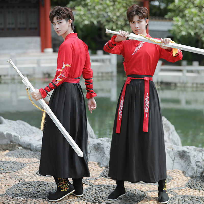 绘自然汉服男古风武侠风剑客学生班服大码中国风演出表演服领子绣花女