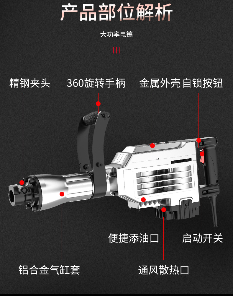 德国大功率95电镐单用重型拆墙破碎工业级大型专业减振65电镐负载5900