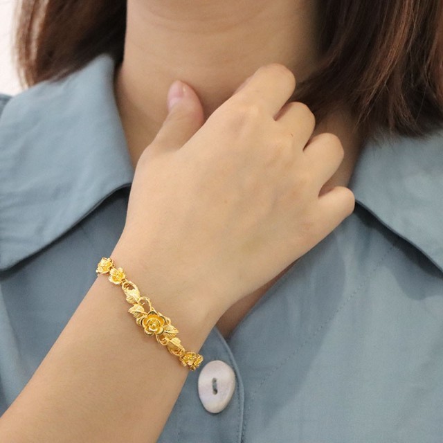 微韵生日礼物沙金手链女士色999越南金手镯子女款久不掉色镀金首饰简