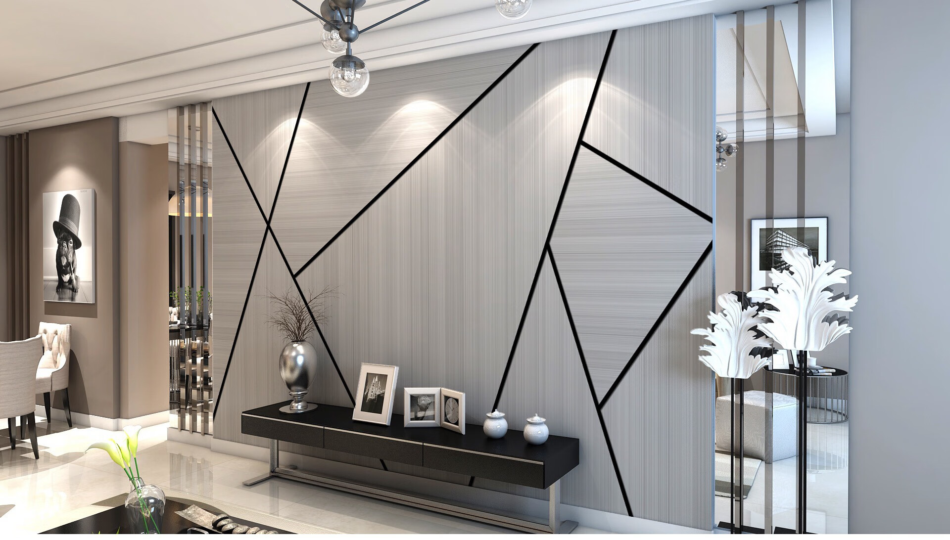 电视背景墙壁纸简约现代墙纸几何线条客厅3d立体影视墙布贴画自粘款式