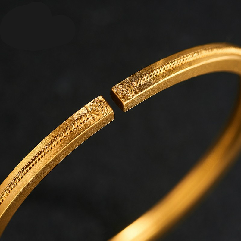 宫之瑄 古法黄金手镯如意回纹手镯实心活口手镯女 46.8g(开口)