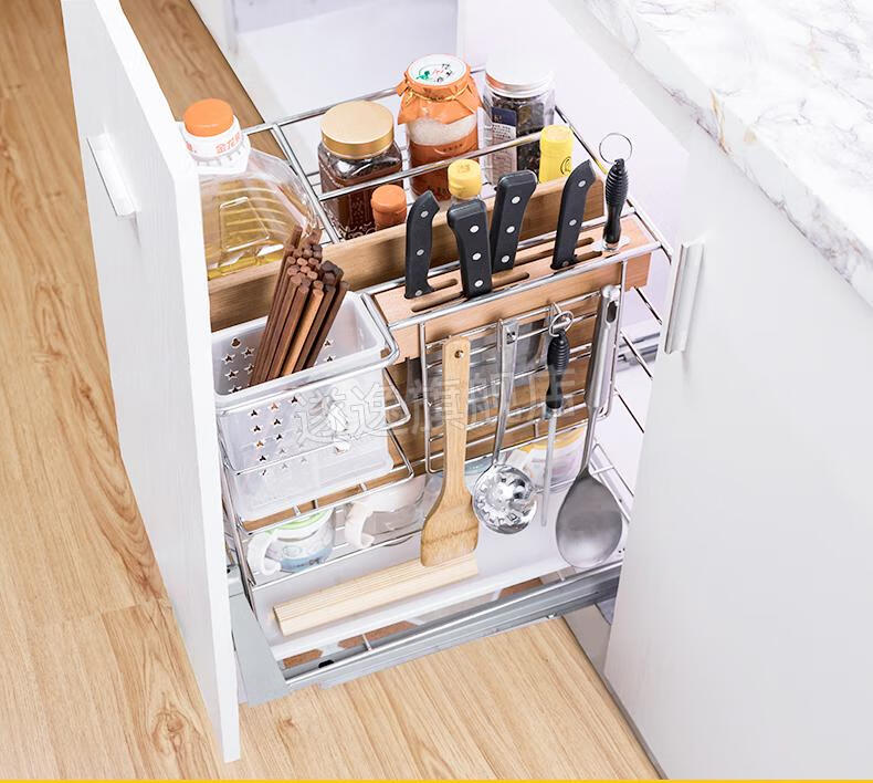 现货闪发百隆拉篮调料拉篮304不锈钢双层调味篮厨房橱柜阻尼百隆滑轨