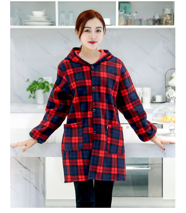 新品 韩版护衣罩衣女加绒加厚大人时尚工作服厨房防油围裙保暖秋冬吉