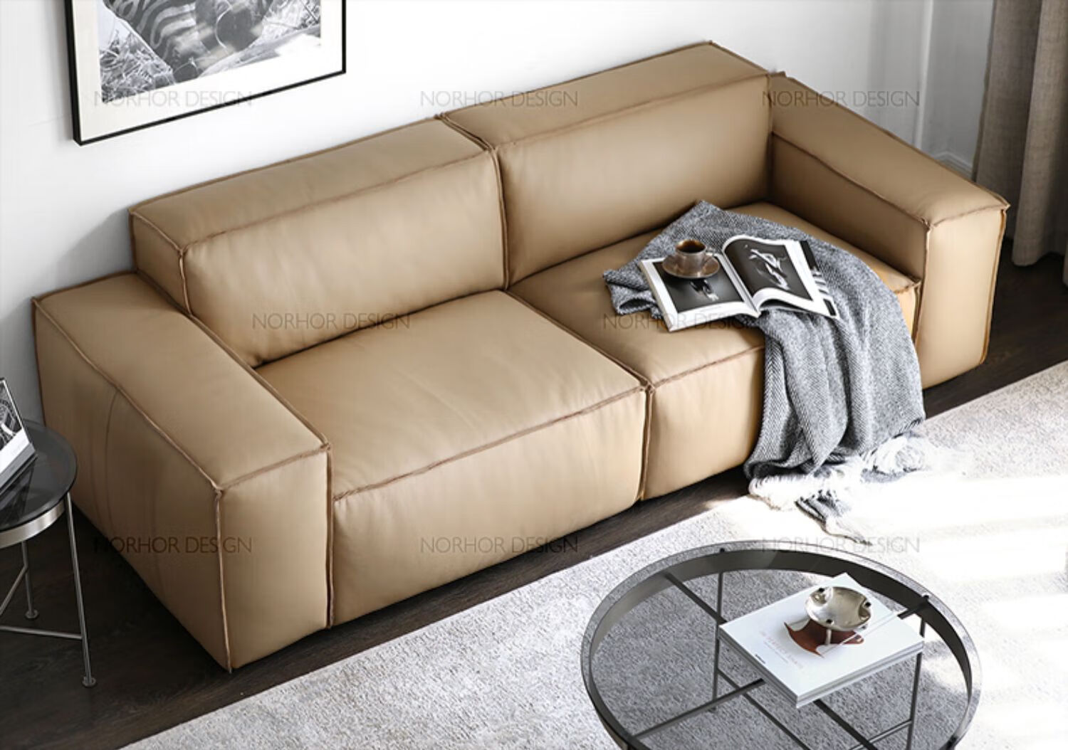 文归 北欧表情意式简约极简进口头层牛皮naples全沙发3/4人k# 褐色