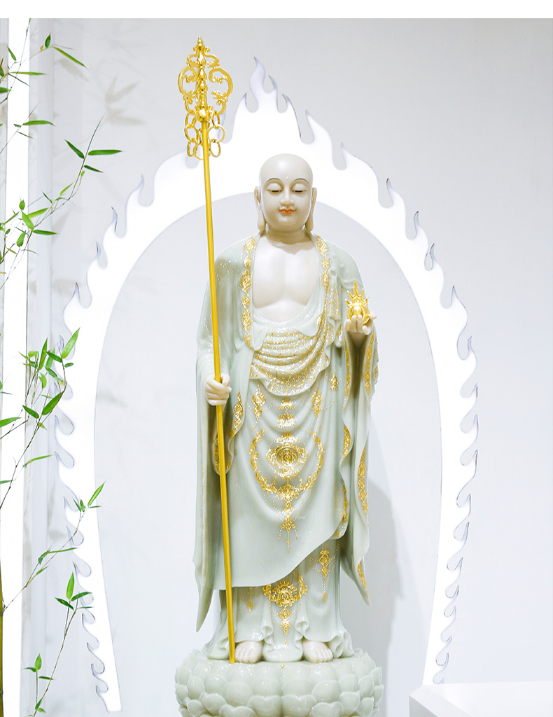 三漫陀汉白玉88cm地藏王菩萨九华山地藏佛像家用供奉娑婆三圣摆件地藏