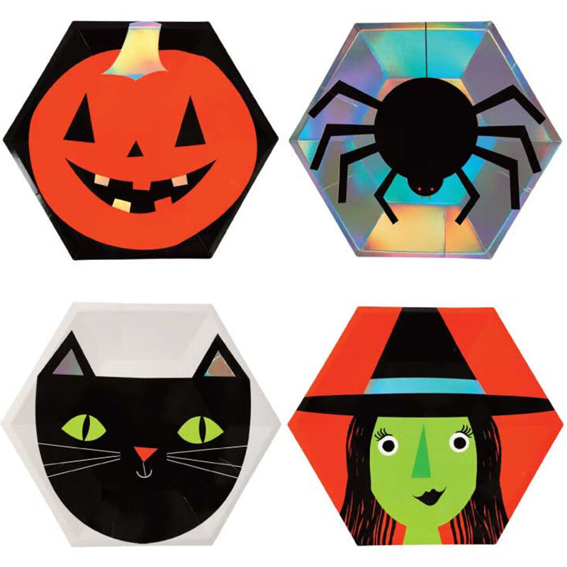 万圣节餐盘 halloween party plates万圣节盘子女巫幽灵纸盘南瓜派对