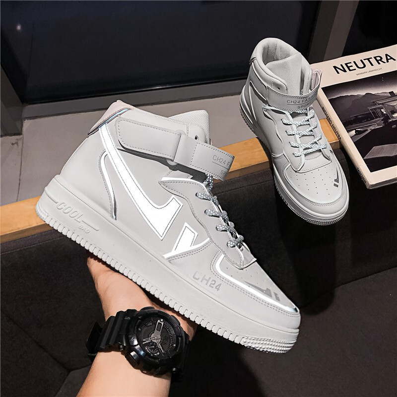 显脚小舒适鞋男鞋透气男篮球板鞋韩版潮流皮面小白潮鞋欢跃有运费险