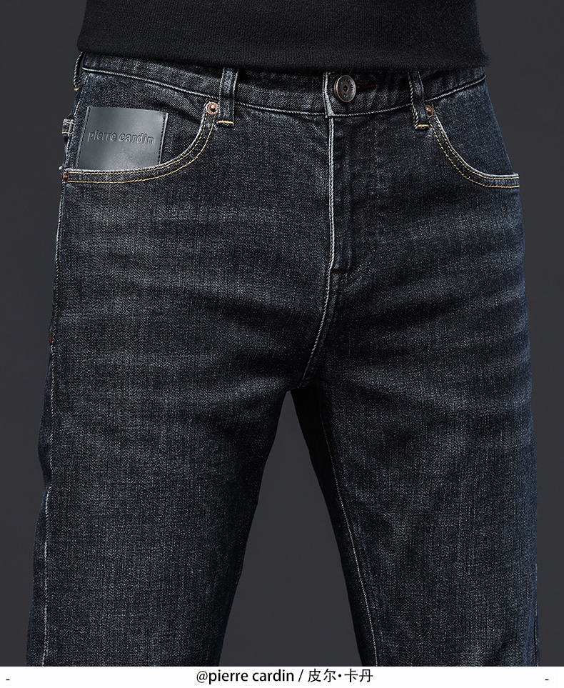 皮尔卡丹pierrecardin牛仔裤男水洗商务时尚休闲中腰直筒弹力舒适男士