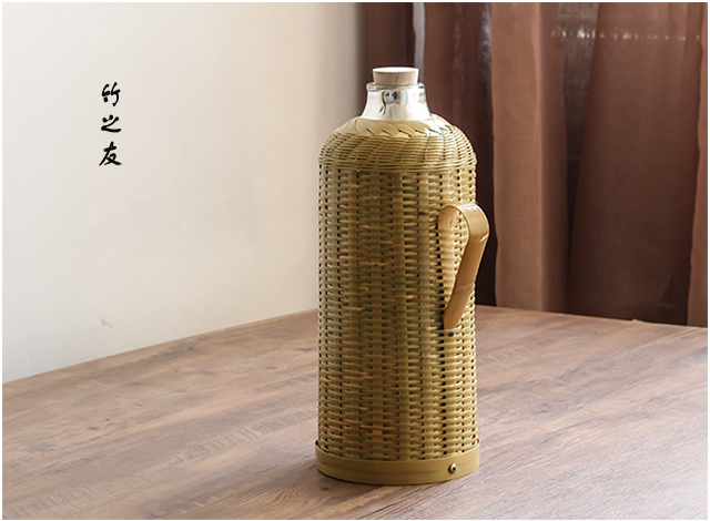 手工竹编热水壶保温瓶老式竹壳开水瓶家用茶室玻璃内胆复古热水瓶本色