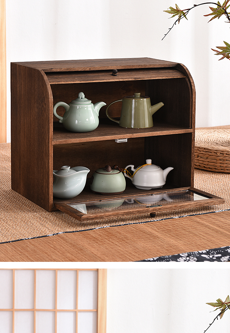 2021新款实木防尘茶杯架实木防尘双层茶壶桌面茶具茶杯置物架收纳盒