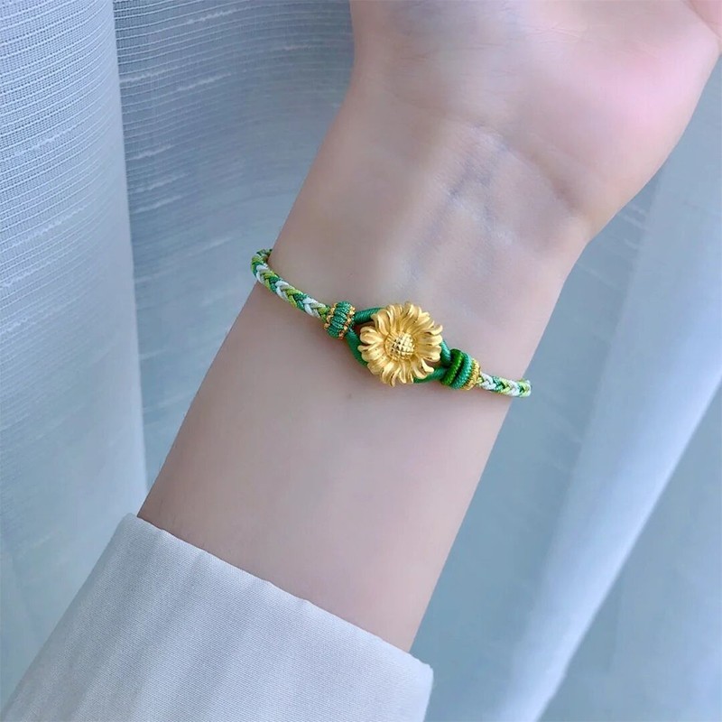 易升999足金向日葵手链女士黄金太阳花编织手绳情人节礼物送女友老婆