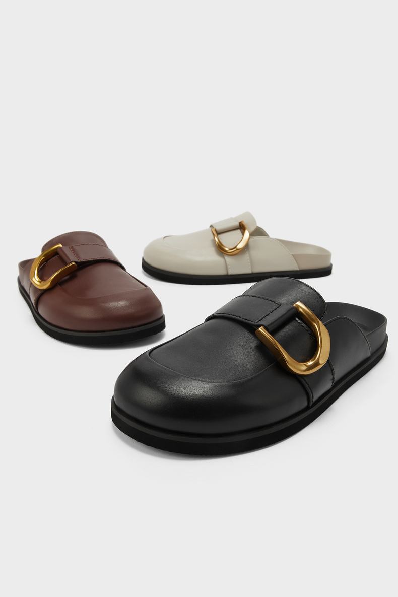 charleskeith早春新品sl171680001女士马蹄扣饰圆头穆勒鞋black黑色35