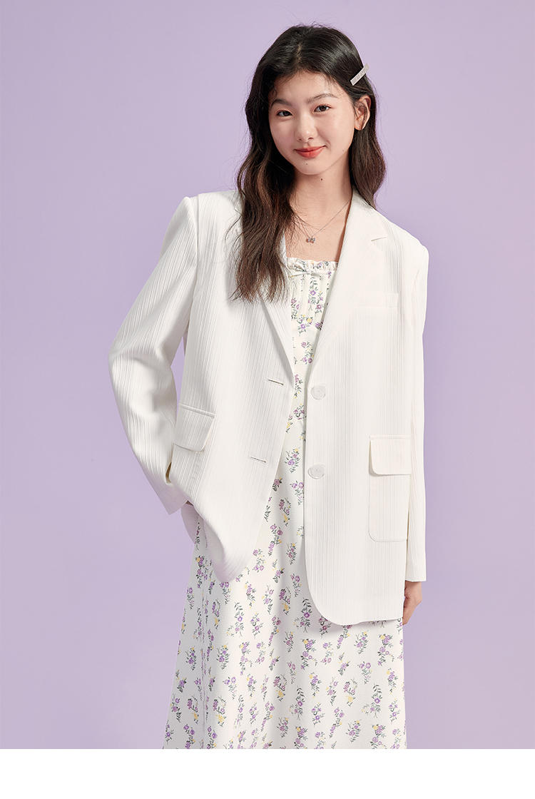 女王节新品乐町简约基础西服肌理设计感春季新款西装外套女鹅黄现货m