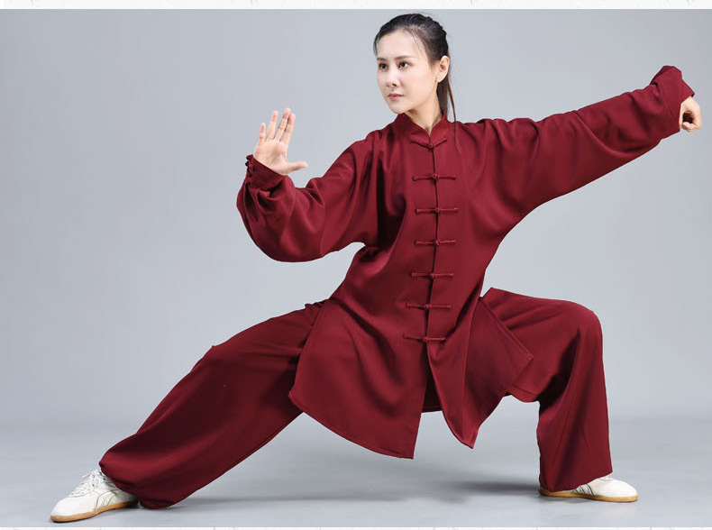 热奥梦太极新款枣红太极服春夏天丝麻太极拳练功服女男表演服时尚飘逸
