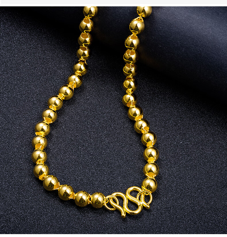 勋月珠宝足金999圆珠佛珠项链光珠项链足金链子大气老板链男士黄金链