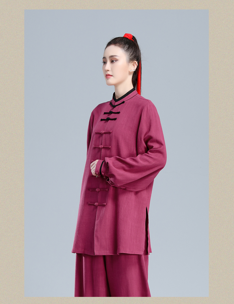 春秋冬季加厚太极服女多色棉麻中国风太极拳武术表演练功服sn3416玫瑰