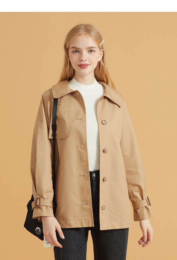 eland衣恋春秋季款款中长款单排扣风衣时尚简约外套女士 卡其色(35)