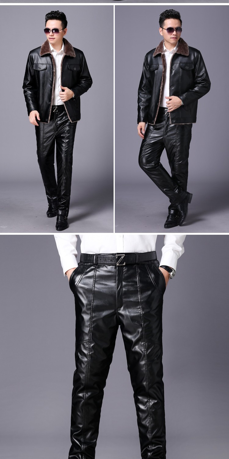 抗寒保暖特厚加绒防风pu皮裤男摩托机车加长版韩版中高腰保暖黑色黄金