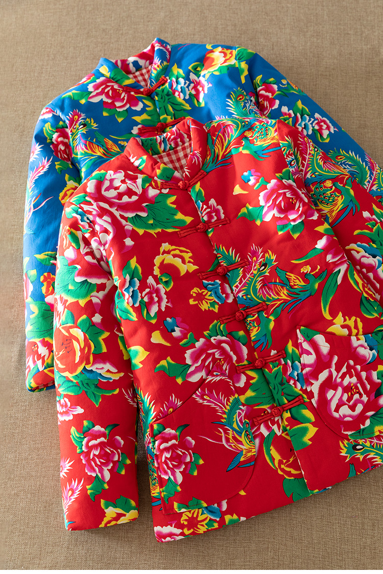 xjwsry女手工棉花袄民族风大花棉袄加厚保暖短款花棉袄外穿加厚棉衣