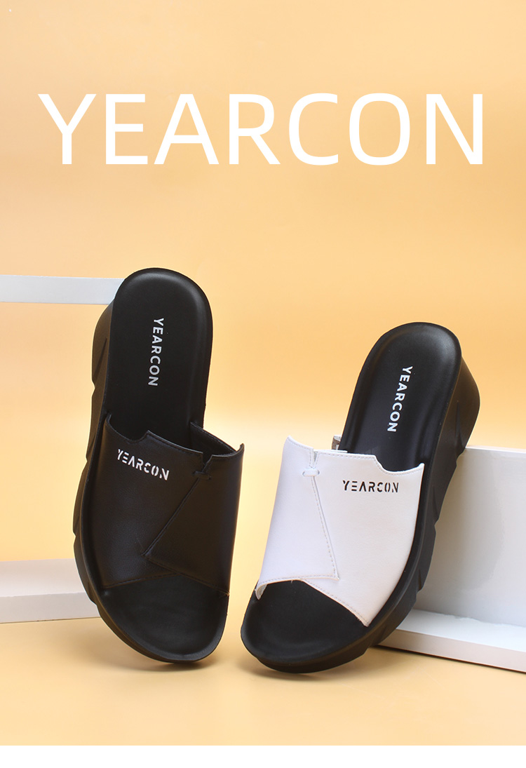 意尔康女鞋凉拖鞋女坡跟夏季新款时尚百搭女士凉鞋一字拖牛皮厚底松糕