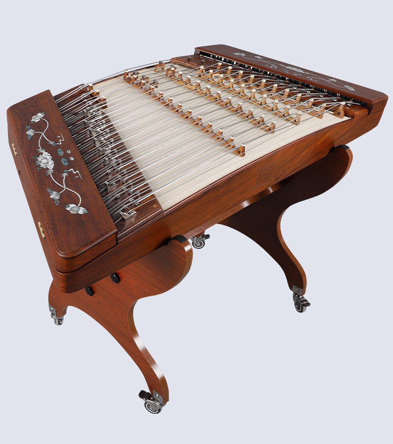 乐海扬琴乐器红木贝雕402杨琴雅乐清歌贝雕月下荷塘图案原木色演奏