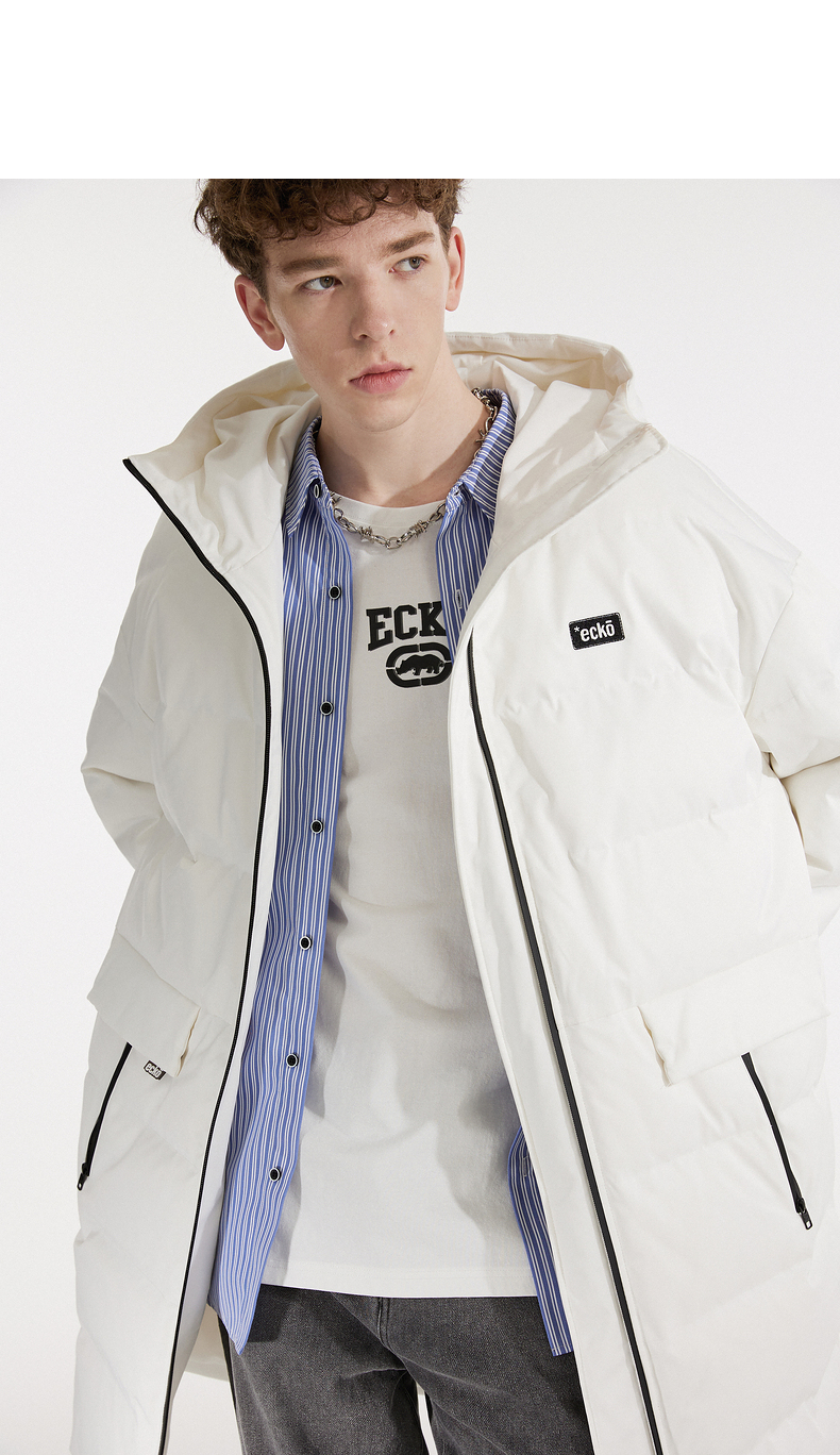 ecko犀牛羽绒服情侣款潮牌2021冬新黑科技面料刺绣logo中长款白鸭绒